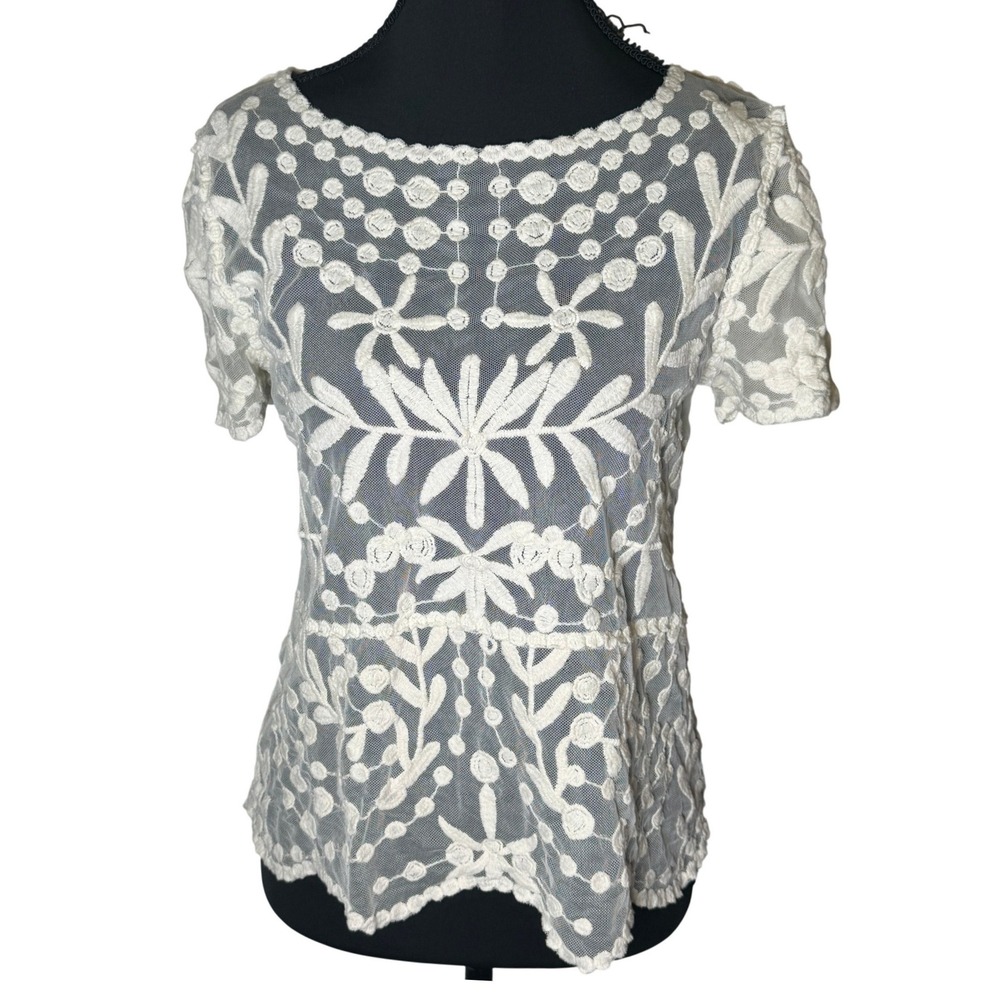 Zara Lace Sheer Romantic Boho Top Women S Ivory Cream Clean Girl Festival